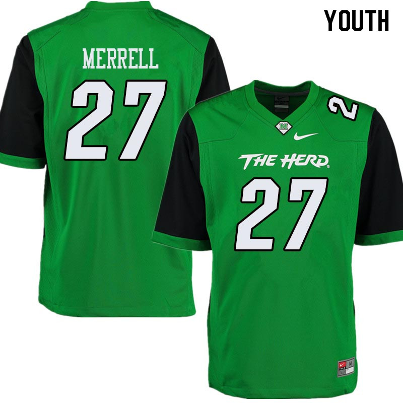 Youth #27 Kereon Merrell Marshall Thundering Herd College Football Jerseys Sale-Green